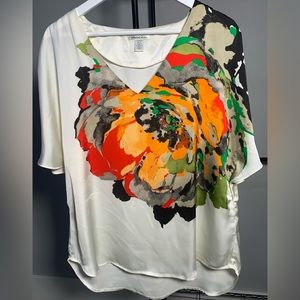 Kenneth Cole Cold-shoulder, silky, floral blouse Size L